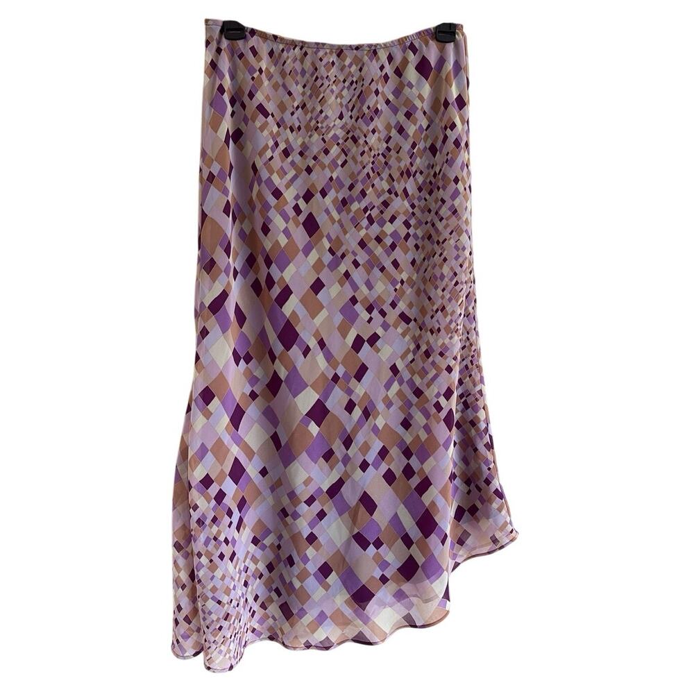 Vintage Express Purple Geometric Midi Skirt Y2K Asymmetrical Hem